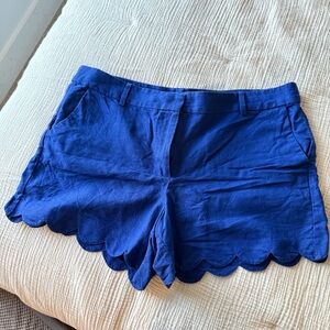 LOFT High Waist Blue Scalloped Shorts